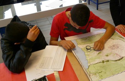 Students at work on topographic map